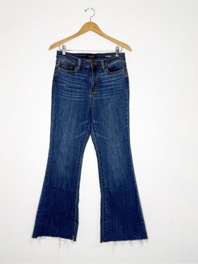 Judy Blue Flare Jeans Size 9/29 Dark Wash Raw Hem Stretch Denim